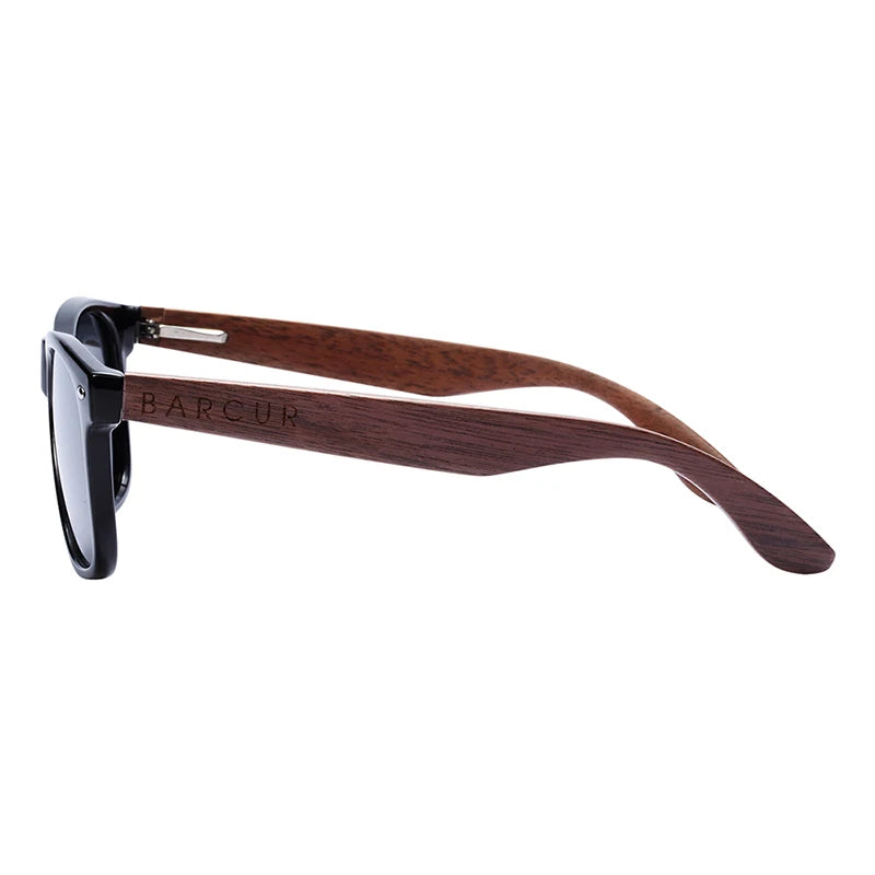 BARCUR noir noyer lunettes de soleil bois lunettes de soleil polarisées hommes lunettes hommes UV400 lunettes de protection en bois boîte d'origine