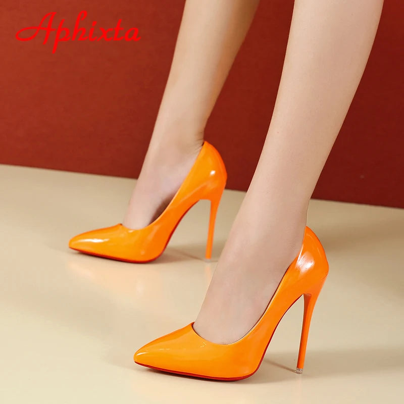 Aphixta 12cm Super High Thin Heels Pumps Women Shoes Pointed Toe Patent Leather Wedding Colorful Dress Stiletto Heel Shoes Woman