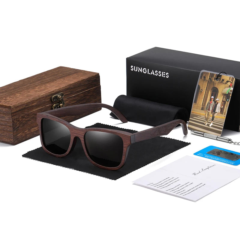 GM lunettes de soleil en bois de bambou naturel lunettes polarisées faites à la main lentilles de revêtement miroir lunettes avec boîte-cadeau
