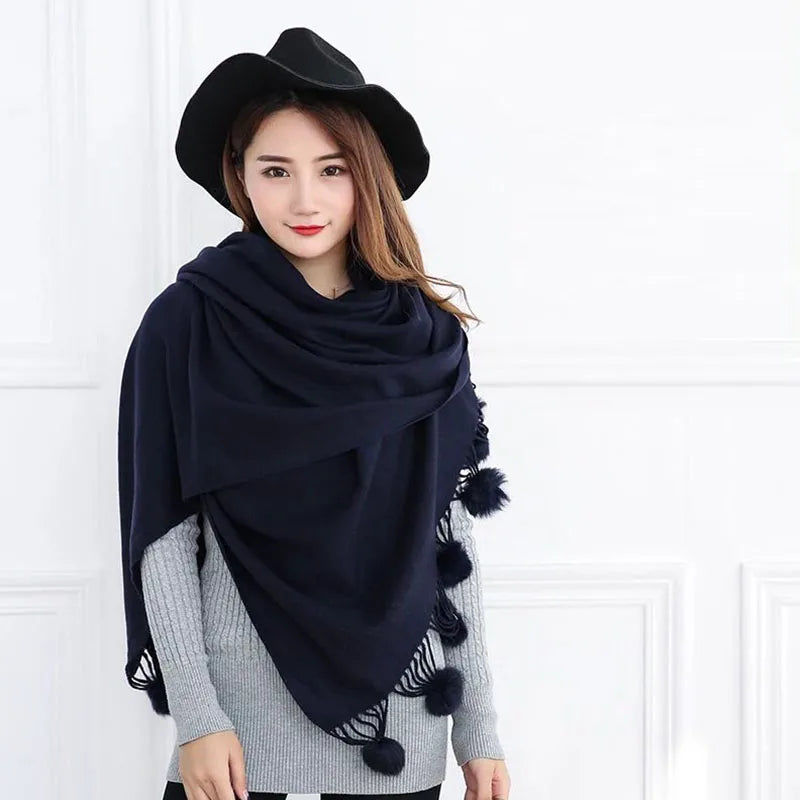200*70 cm femmes couleur unie doux Hairball écharpe surdimensionné cachemire dames châle enveloppement hiver Pashmina femme Hijab bandeau silencieux