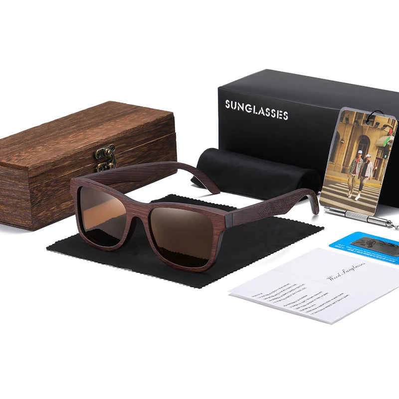 GM lunettes de soleil en bois de bambou naturel lunettes polarisées faites à la main lentilles de revêtement miroir lunettes avec boîte-cadeau