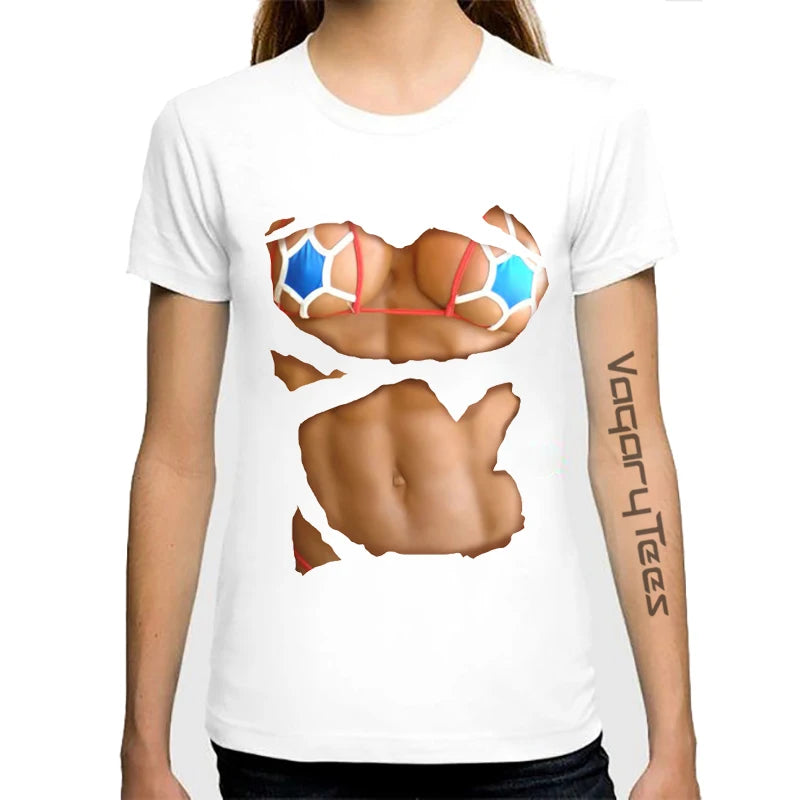 T-shirt manches courtes col rond femme, estival et décontracté, avec gros seins College en 3D