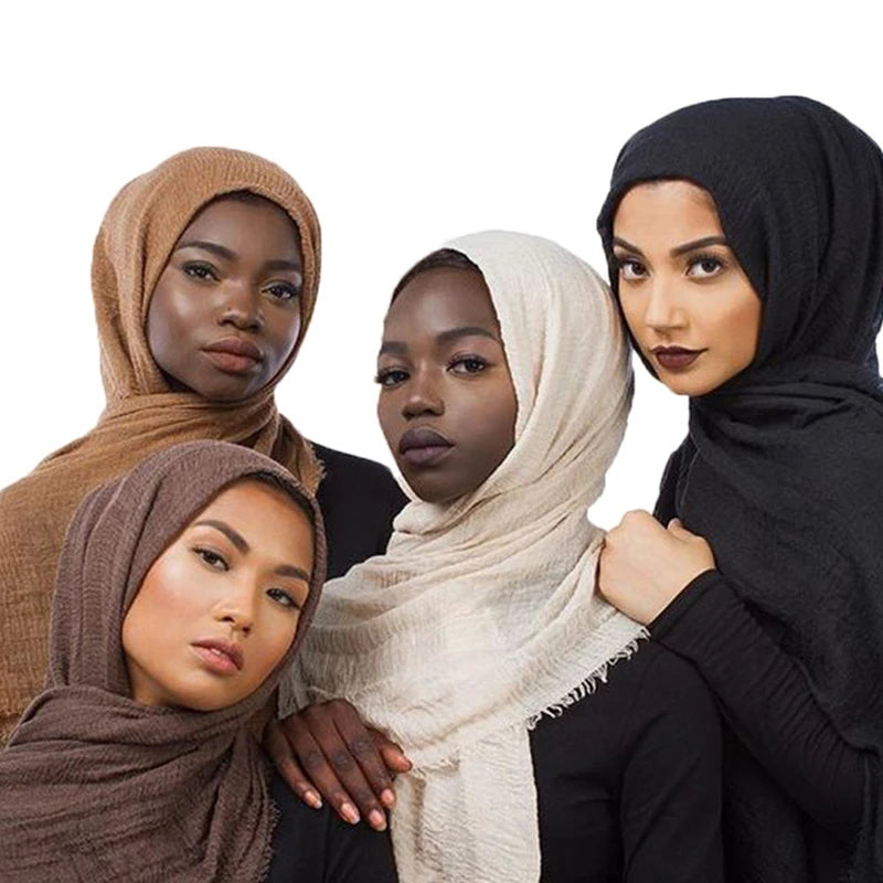 Wholesale Price 70*180cm Women Muslim Crinkle Hijab Scarf Femme Musulman Soft Cotton Headscarf Islamic Hijab Shawls And Wraps