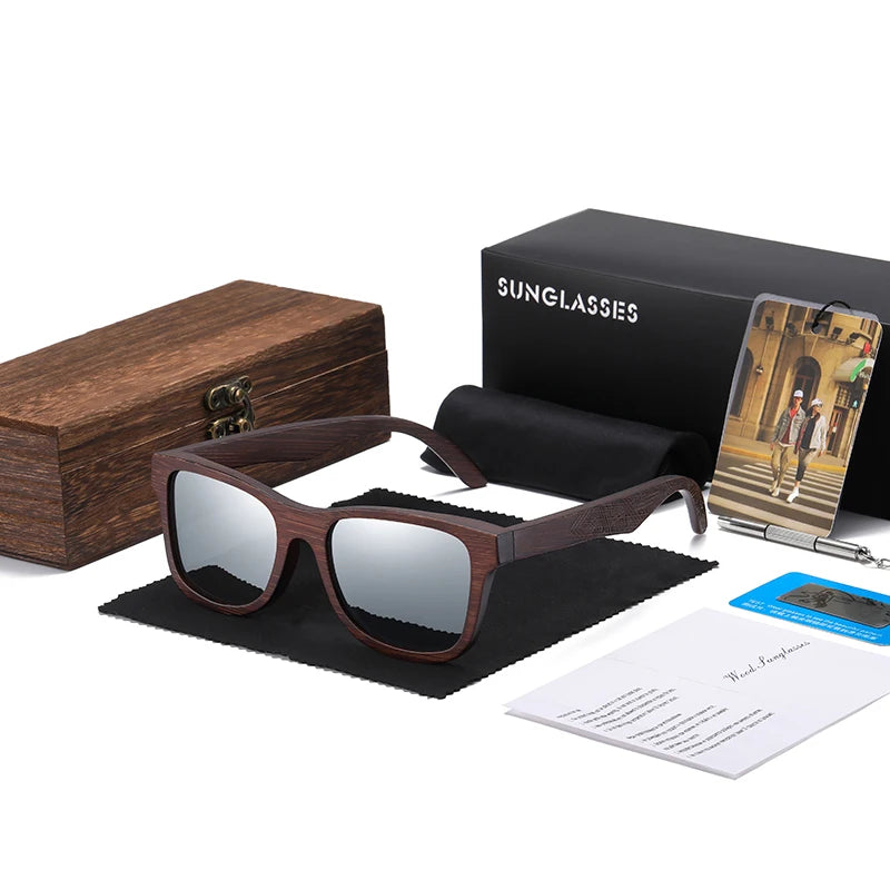 GM lunettes de soleil en bois de bambou naturel lunettes polarisées faites à la main lentilles de revêtement miroir lunettes avec boîte-cadeau