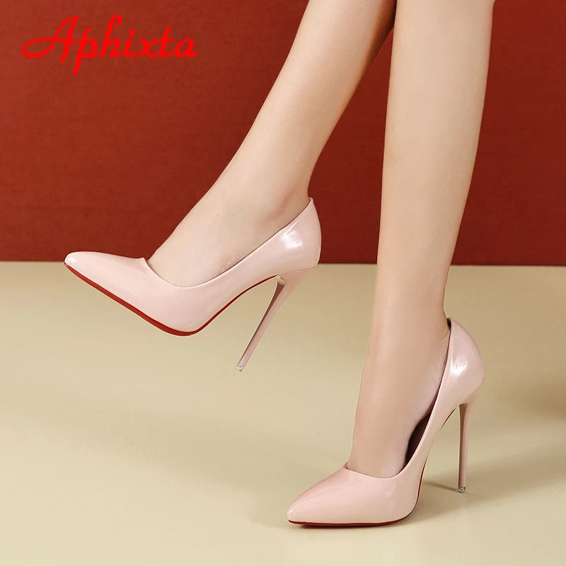 Aphixta 12cm Super High Thin Heels Pumps Women Shoes Pointed Toe Patent Leather Wedding Colorful Dress Stiletto Heel Shoes Woman