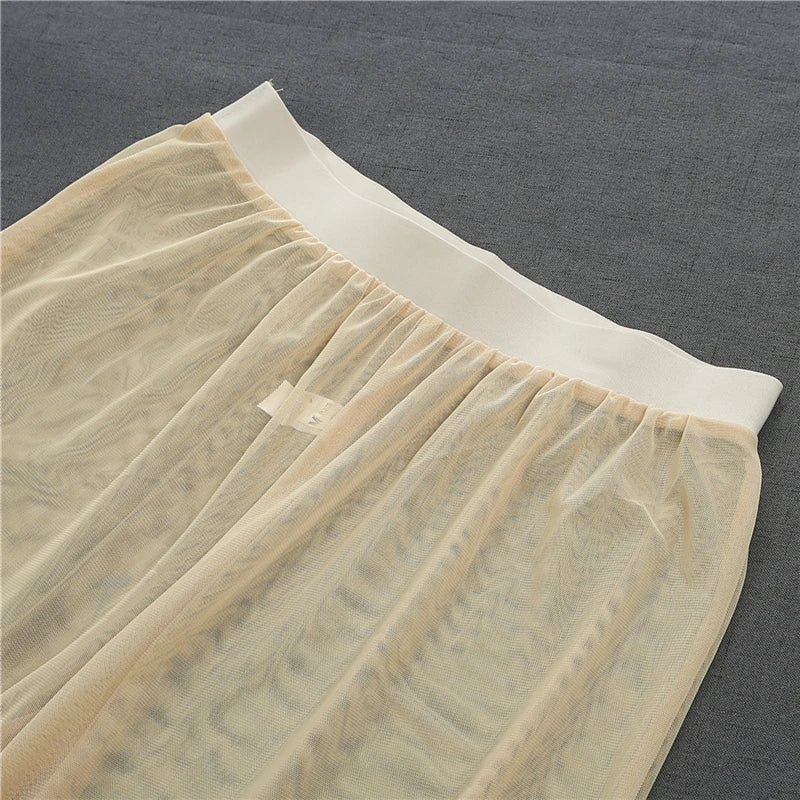 New Women Sexy Transparent Pants High Waist See Through Mesh Sheer Summer Beach Long Pants Bandage Solid Trousers 4 Colors S-XXL