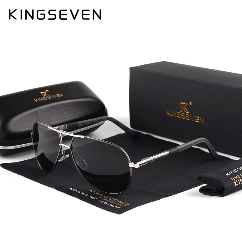 KINGSEVEN-Lunettes de soleil polarisées en aluminium vintage pour hommes et femmes, lunettes de soleil de marque classique, lentille de revêtement, lunettes de conduite