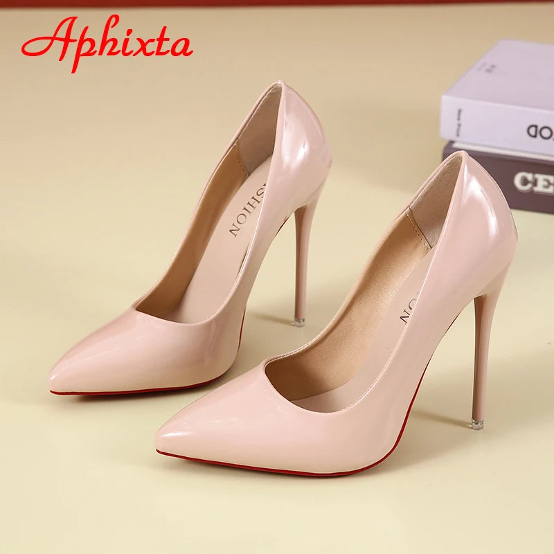 Aphixta 12cm Super High Thin Heels Pumps Women Shoes Pointed Toe Patent Leather Wedding Colorful Dress Stiletto Heel Shoes Woman