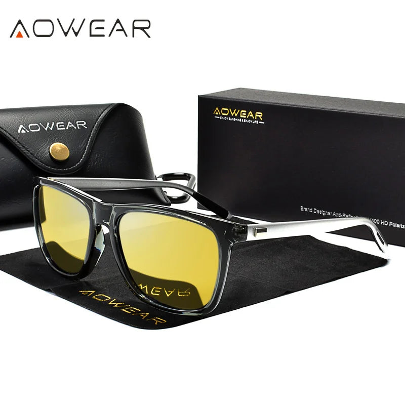 AOWEAR-Lunettes de vision nocturne HD pour hommes, lunettes de soleil à lentille jaune, lunettes polarisées pour la conduite nocturne en toute sécurité, Oculos Gafas De Sites