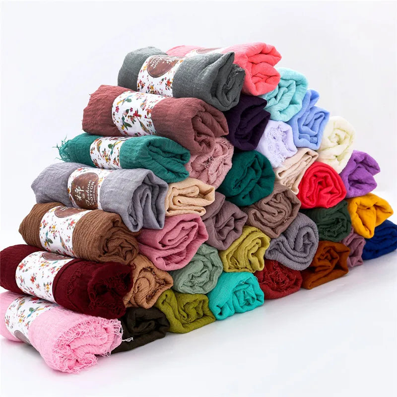 Wholesale Price 70*180cm Women Muslim Crinkle Hijab Scarf Femme Musulman Soft Cotton Headscarf Islamic Hijab Shawls And Wraps