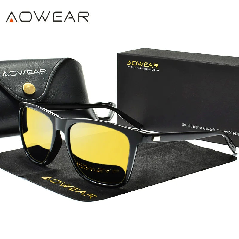AOWEAR-Lunettes de vision nocturne HD pour hommes, lunettes de soleil à lentille jaune, lunettes polarisées pour la conduite nocturne en toute sécurité, Oculos Gafas De Sites