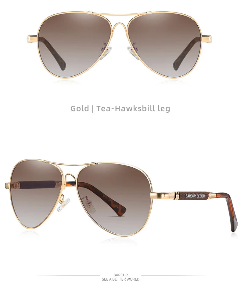 BARCUR Design titane alliage lunettes de soleil polarisées hommes lunettes de soleil femmes pilote dégradé lunettes miroir nuances