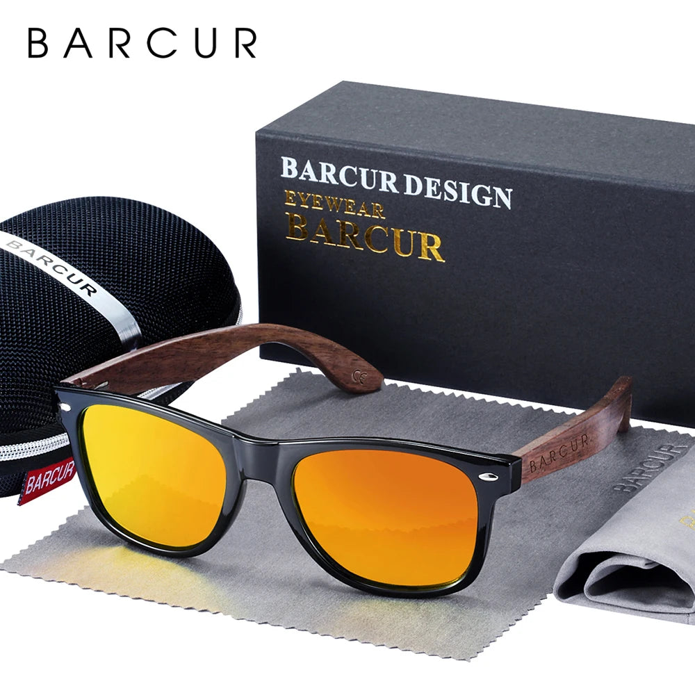 BARCUR noir noyer lunettes de soleil bois lunettes de soleil polarisées hommes lunettes hommes UV400 lunettes de protection en bois boîte d'origine