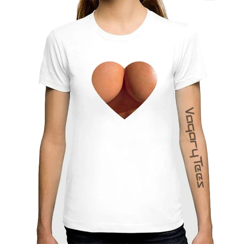 T-shirt manches courtes col rond femme, estival et décontracté, avec gros seins College en 3D