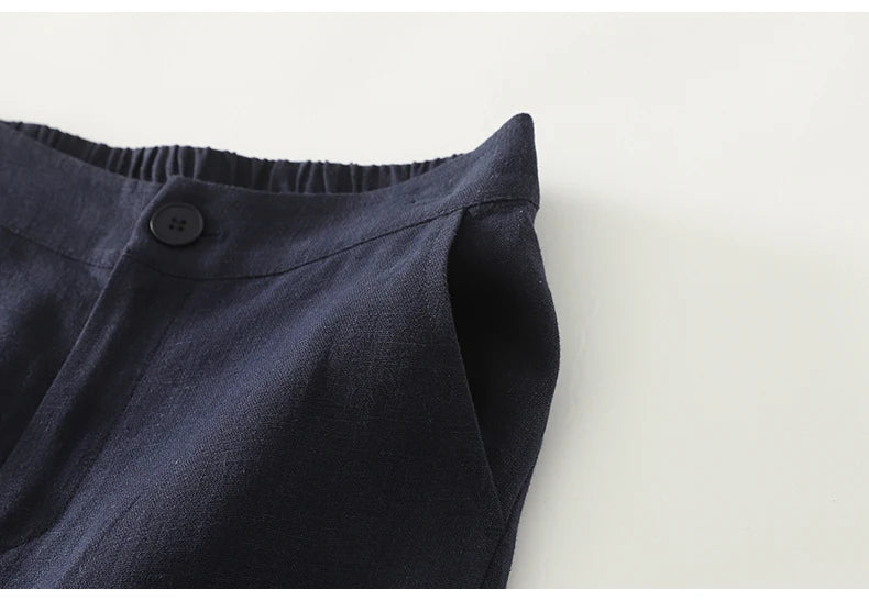 Cotton suit pants female summer new Korean fashion simple literary temperament elastic high waist leisure straight nine pants