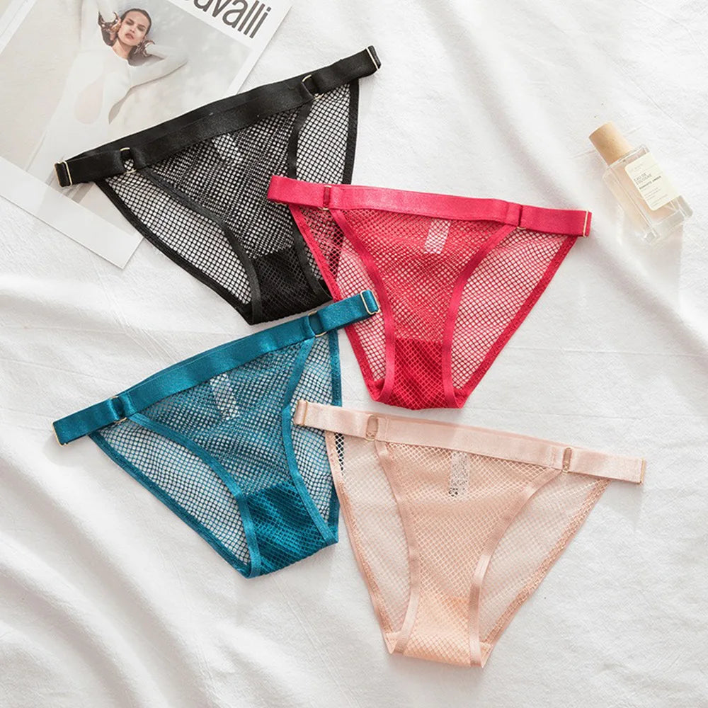 Temptation Fishing Net Girls' Panties Adjustable Buckle Women's Underpants See-through Mesh Lady Knickers Sexy intimate Lingerie