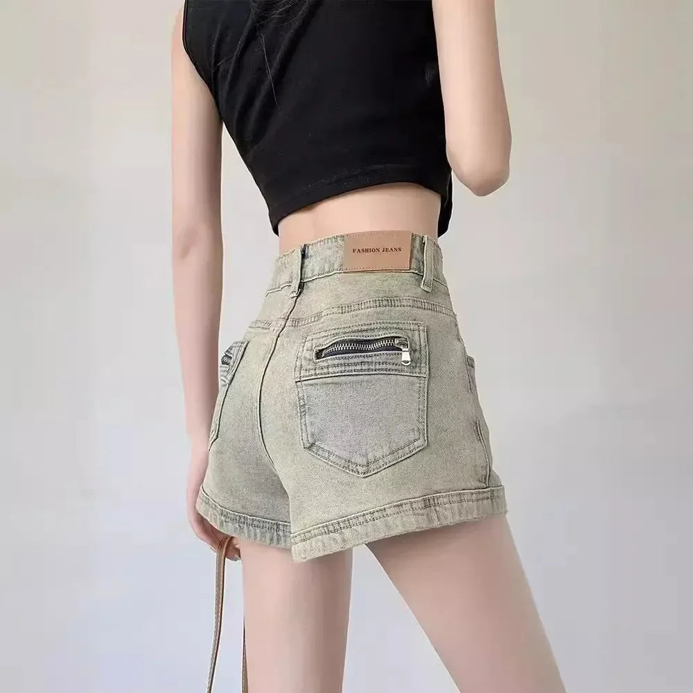 Women's Stretchy Jeans Summer 2025 - High-Waisted American Spicy Shorts with Slimming Straight Leg and A-Line Cut Shorts