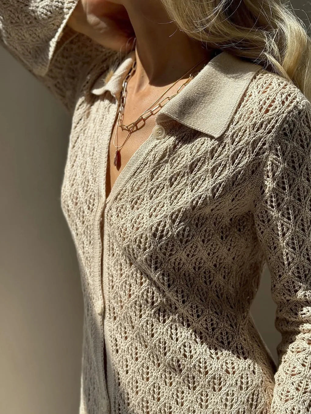 Tossy Elegant Knitwear Hollow Out Long Dress Cardigan For Women V-Neck Patchwork See-Through Loose Beach Dress Knit Female Dress