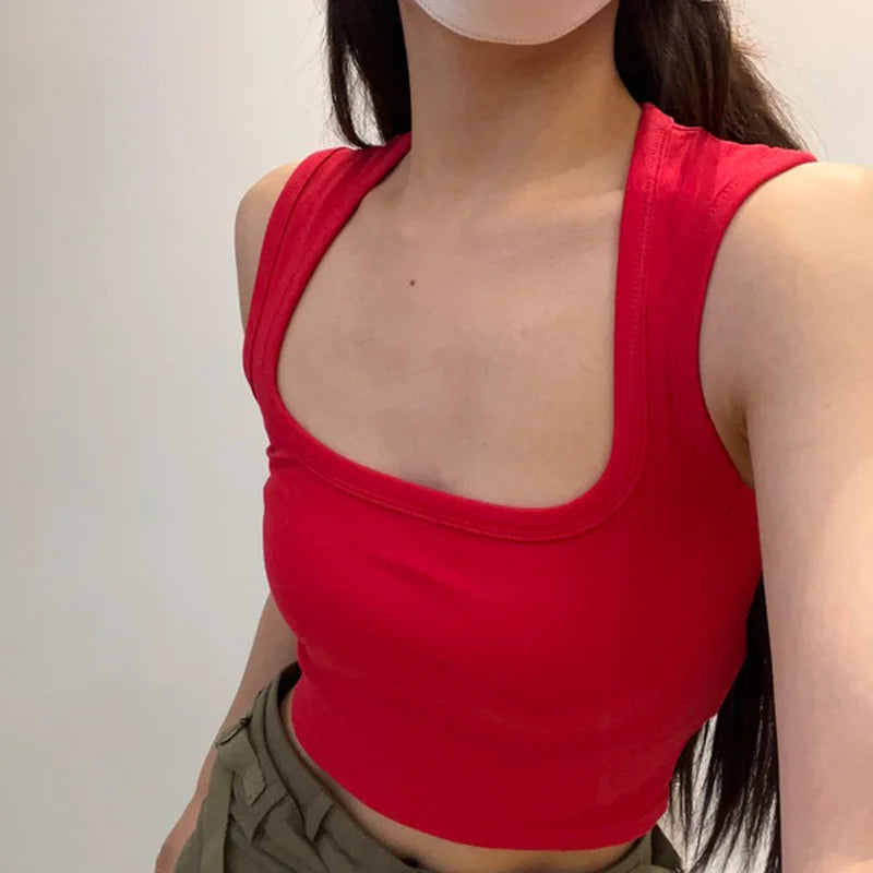 Deep Square Collar Vests 2024 Summer New Fashion Sexy Women's Crop Tops Sling Vest Camis