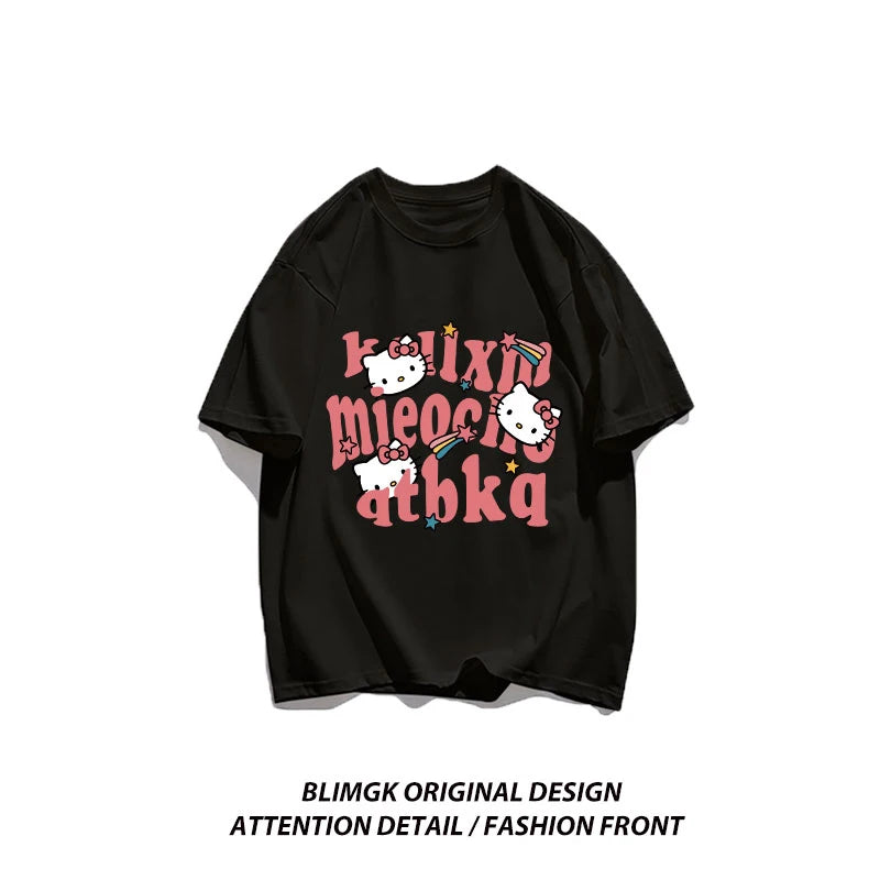 Hello kt Sweet Academy Style Women Tshirt Samio Originality Tshirt Letter Fashion T Shirt Personality Normcore Short Sleeved