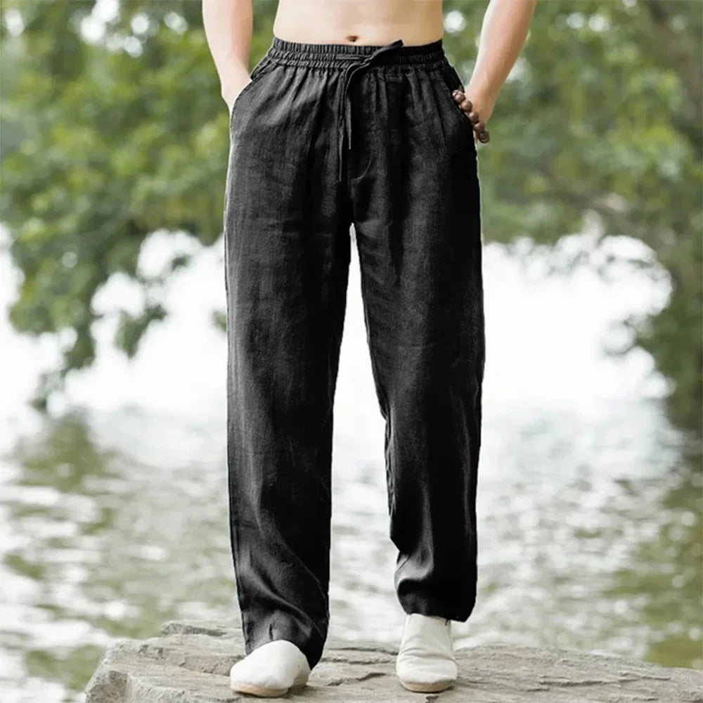 summer spring 2025 New Men's Cotton Linen Pants Male Autumn New Breathable Solid Color Linen Trousers Fitness Streetwear S-5XL