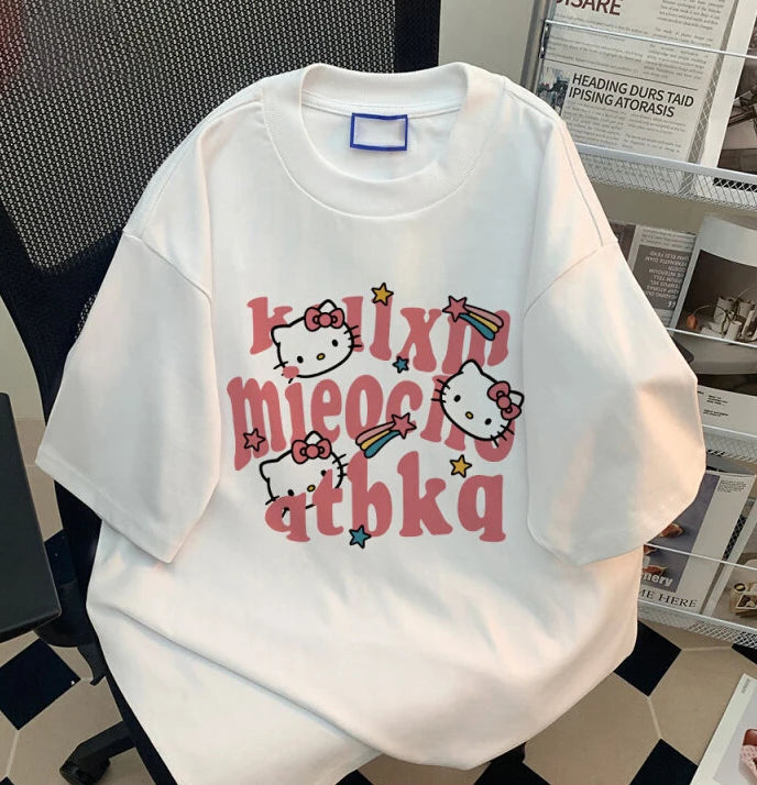 Hello kt Sweet Academy Style Women Tshirt Samio Originality Tshirt Letter Fashion T Shirt Personality Normcore Short Sleeved