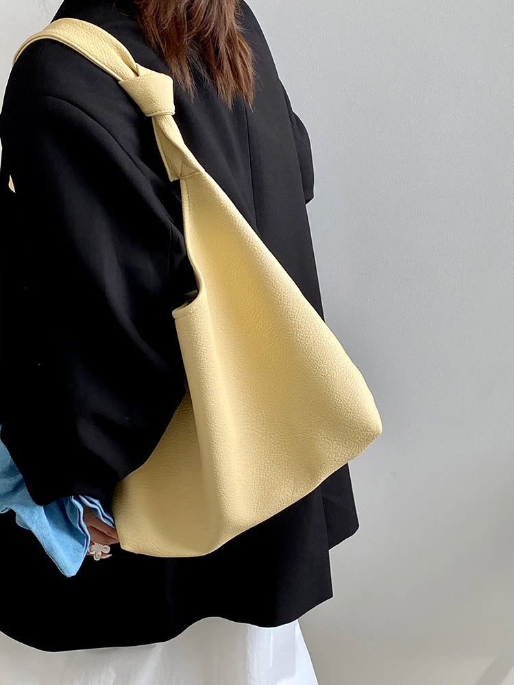 Fresh Yellow PU Women's Tote Bag Spring New Large Capacity Versatile High-grade Texture Underarm Bags Trendy One Shoulder Bags