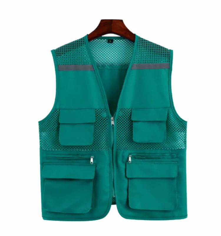 Customized construction site defense worker labor clothing reflective mesh breathable vest with multiple pockets vest