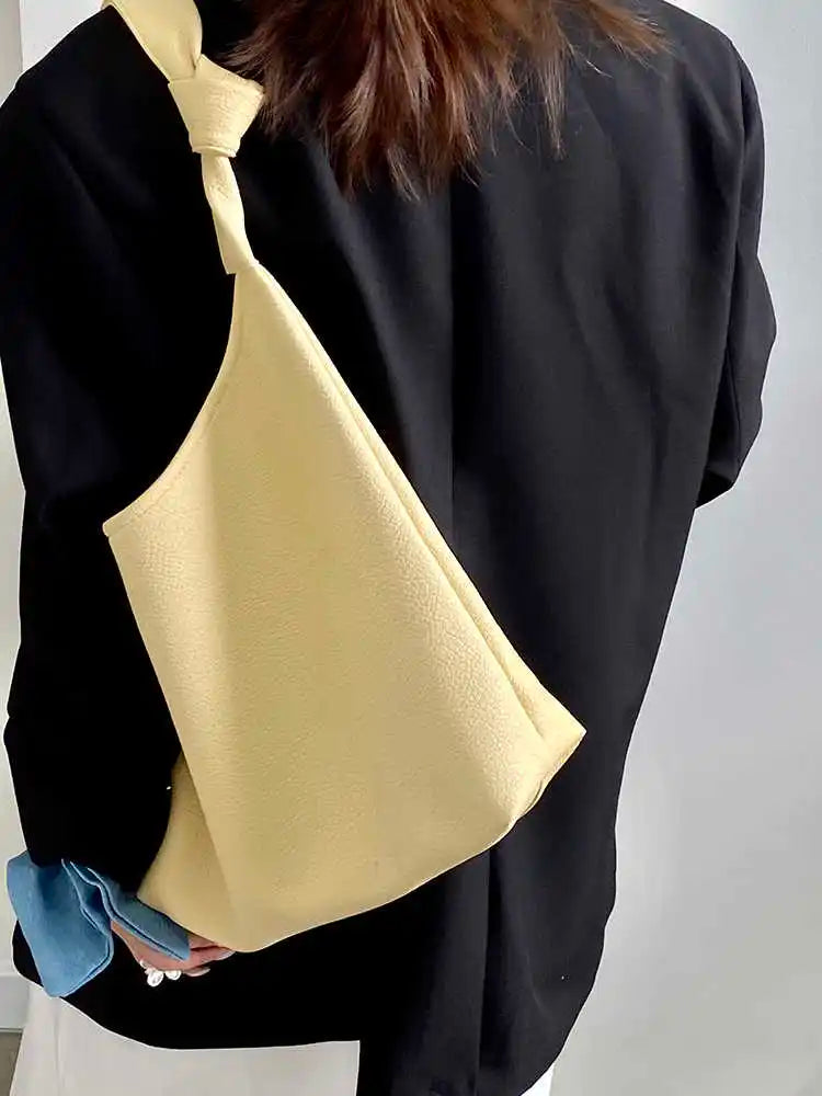 Fresh Yellow PU Women's Tote Bag Spring New Large Capacity Versatile High-grade Texture Underarm Bags Trendy One Shoulder Bags
