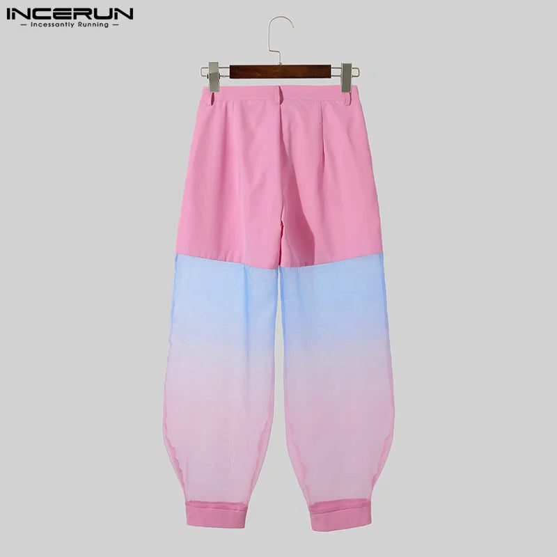 2024 Men's Pants Mesh Patchwork Tie Dye Transparent Joggers Trousers Men Pockets Streetwear Fashion Casual Pants S-5XL INCERUN