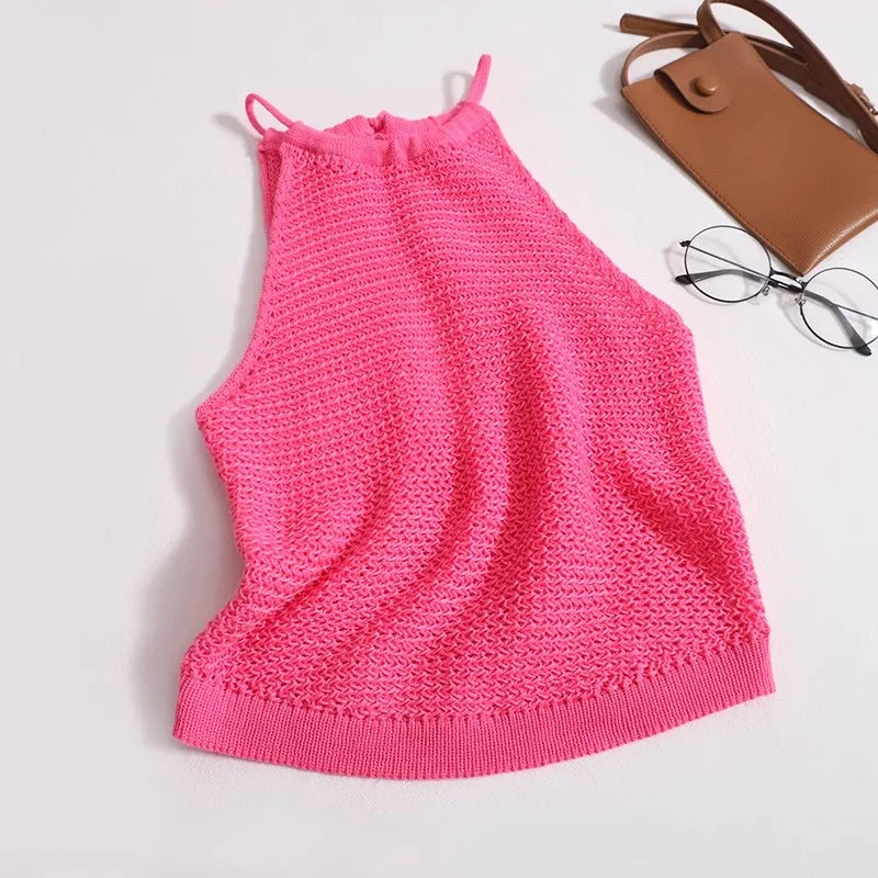 AOSSVIAO 2025 knit Tank Top Sexy Backless Bandage Skinny Crop Tops Summer Elegant Lace Up Party Streetwear Women Camis