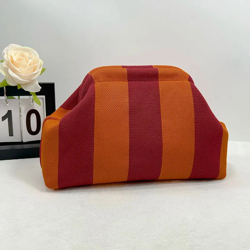 Summer Beach Clutch Bag for Women Woven Crochet Handbags Purses Knitting Dumpling Clutch Ruched Cute Cloud Casual Colorblock Bag