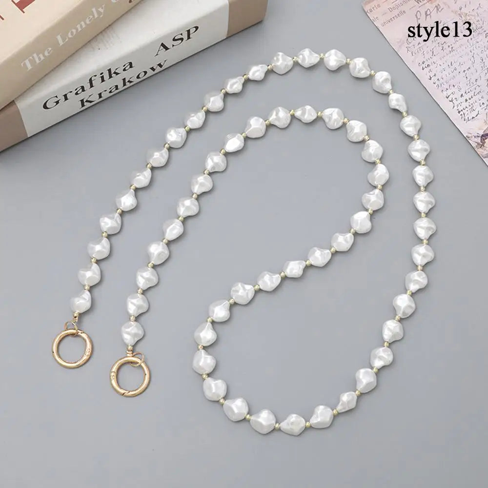 120cm Bag Chain for Handbag Handles Butterfly Beaded Phone Lanyard DIY Purse Replacement for Shoulder Bag Straps Pearl Belt