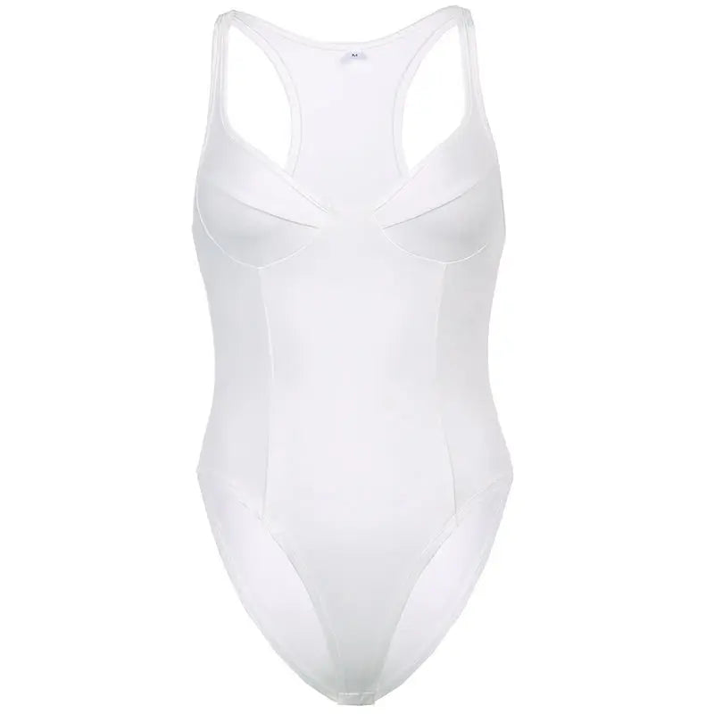 Sexy American Retro Sleeveless White Women's Bodysuits Fashion Basic Slim Outfits Chic Bodycon Jumpsuit Y2K Body Tops Summer