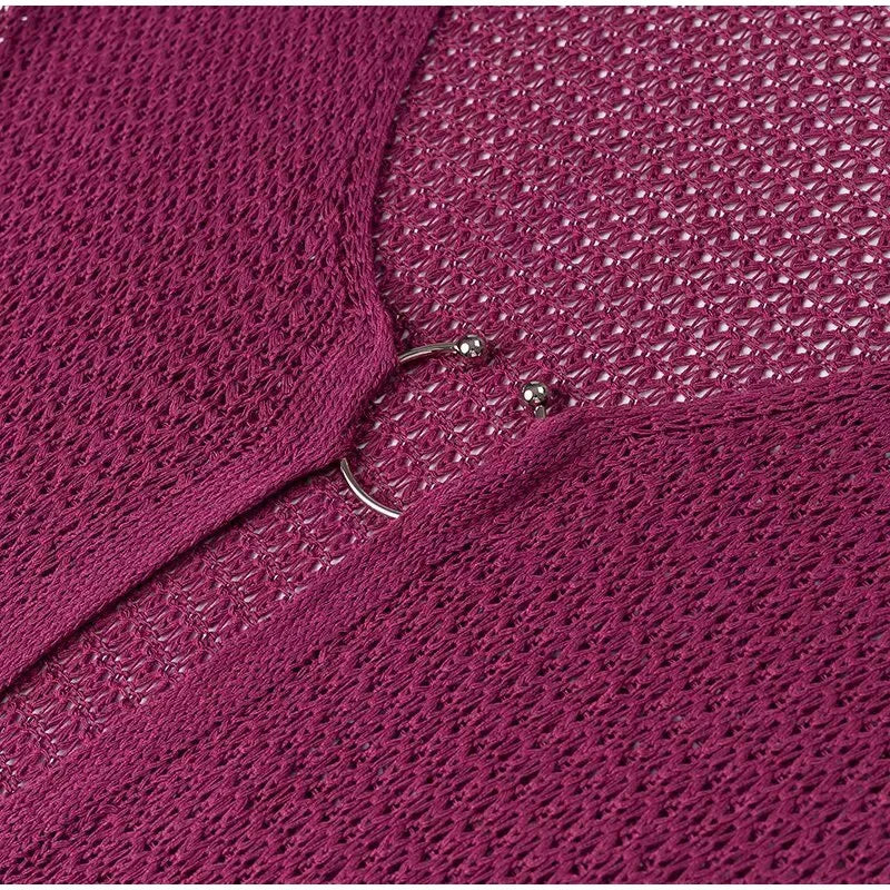 Sexy Hollow Out Metal Ring Buckle Splicing Knit Women Maxi Dress Chic Full Sleeve High Waist Long Dresses Lady Beach Party Robes