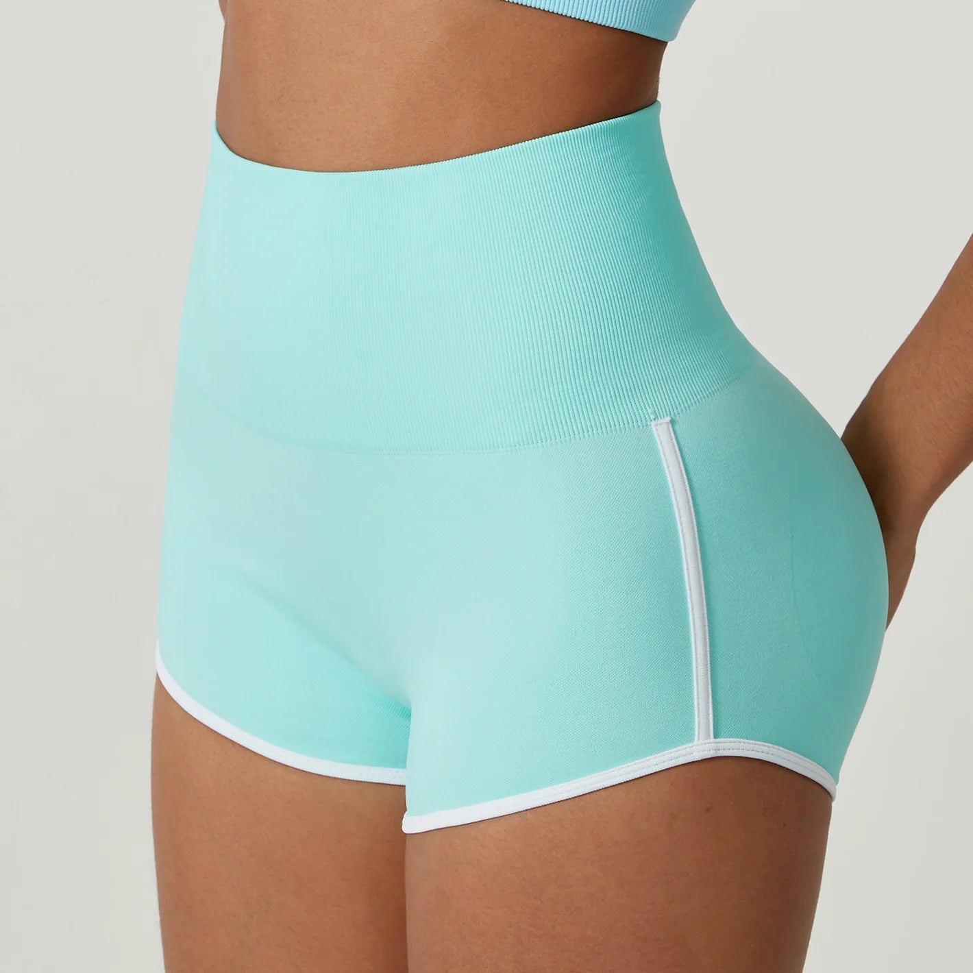 Women Gym Shorts White Edge Athletic Butt Lifting Workout Biker High Waist Yoga Pants Leggins Sports Fitness Three-Pantsy Tights