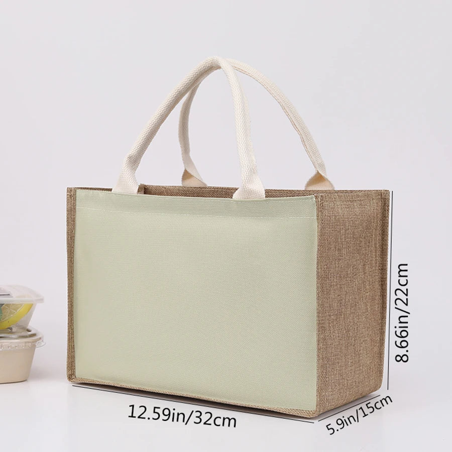 Simple solid color large capacity women's handbag reusable imitation linen zipper handbag commuting bag shopping bag