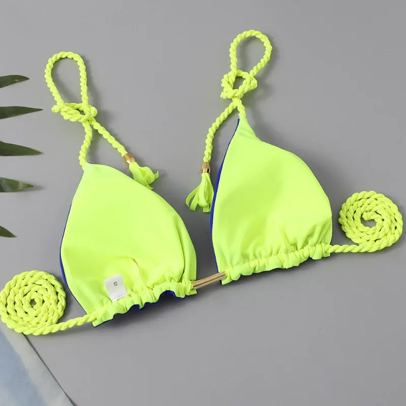 Women Bikini Rope Triangle Swimsuit Multicolor Sexy Low Waisted Bikini Set Swimsuit Swimwear Women BeachwearBrazilian biquini