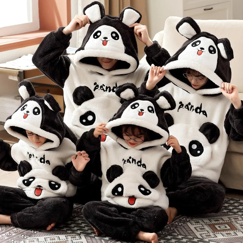 Winter Thicken Family Parent-Child Outfits Pijamas Sets Women Men Anime Sleepwear Adult Pyjamas Korean Hoodie Suits