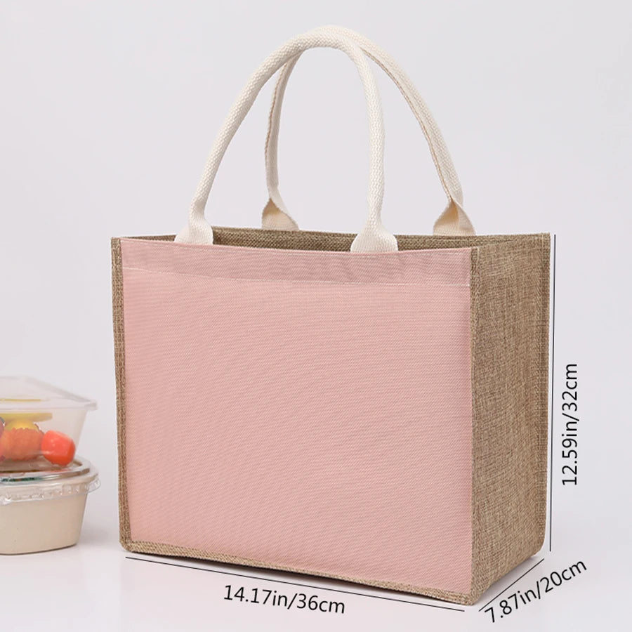 Simple solid color large capacity women's handbag reusable imitation linen zipper handbag commuting bag shopping bag