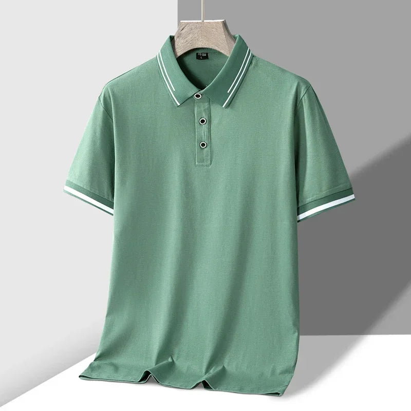 TFETTERS Men's Summer Polo Shirt Top Short Sleeve Turn Down Collar Solid Color Cotton White Casual T Shirt for Men Clothes