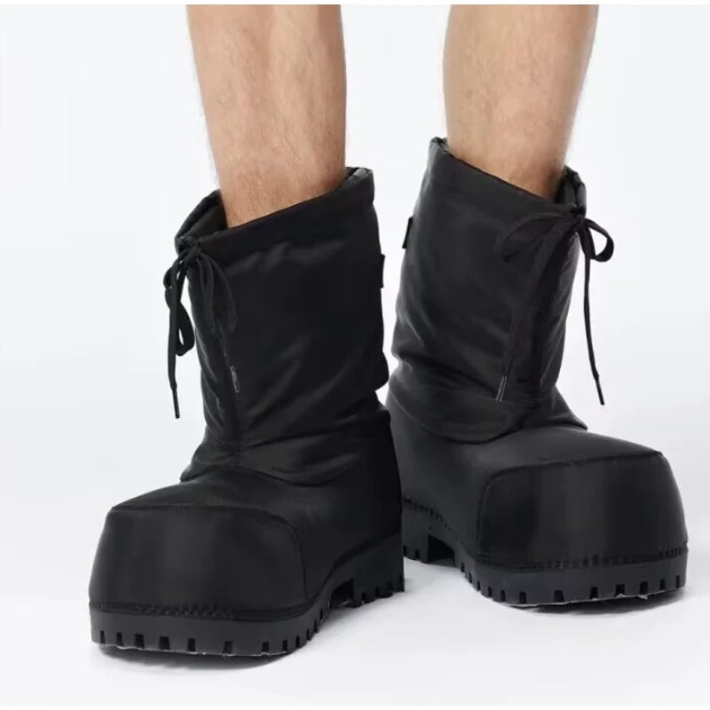 Unisex Big Head Botas Mujer Designer Drawstring Snow Boot Waterproof Anti-slip Warm Padded Thickened Platform Bottom Ankle Shoes