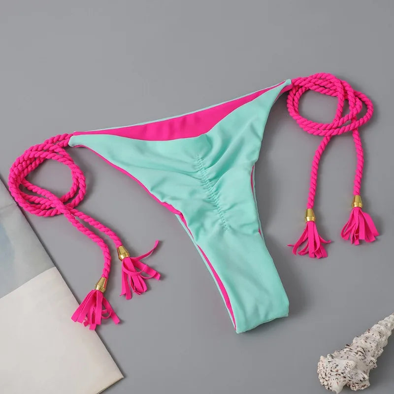 Women Bikini Rope Triangle Swimsuit Multicolor Sexy Low Waisted Bikini Set Swimsuit Swimwear Women BeachwearBrazilian biquini