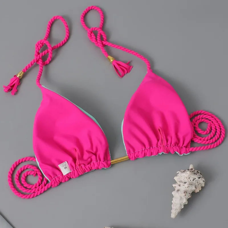Women Bikini Rope Triangle Swimsuit Multicolor Sexy Low Waisted Bikini Set Swimsuit Swimwear Women BeachwearBrazilian biquini