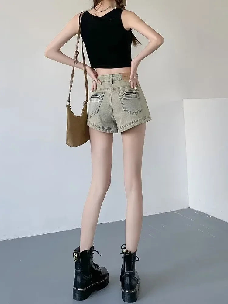 Women's Stretchy Jeans Summer 2025 - High-Waisted American Spicy Shorts with Slimming Straight Leg and A-Line Cut Shorts