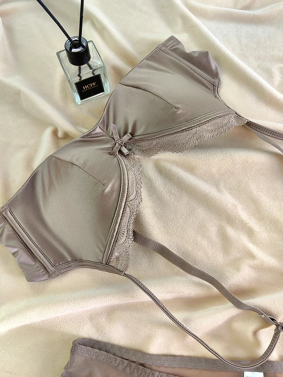 2 Pieces Sexy Thin Cup Lingerie Set French Lace Push Up Bra Women Wireless Underwear High Quality Comfort Brassiere Panties Set