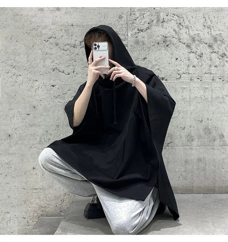 Fashion Irregular Batwing Sleeve Hoodies Sweatshirts Men Clothing 2025 Spring Summer Loose Casual Tops Asymmetrical Sweatshirts