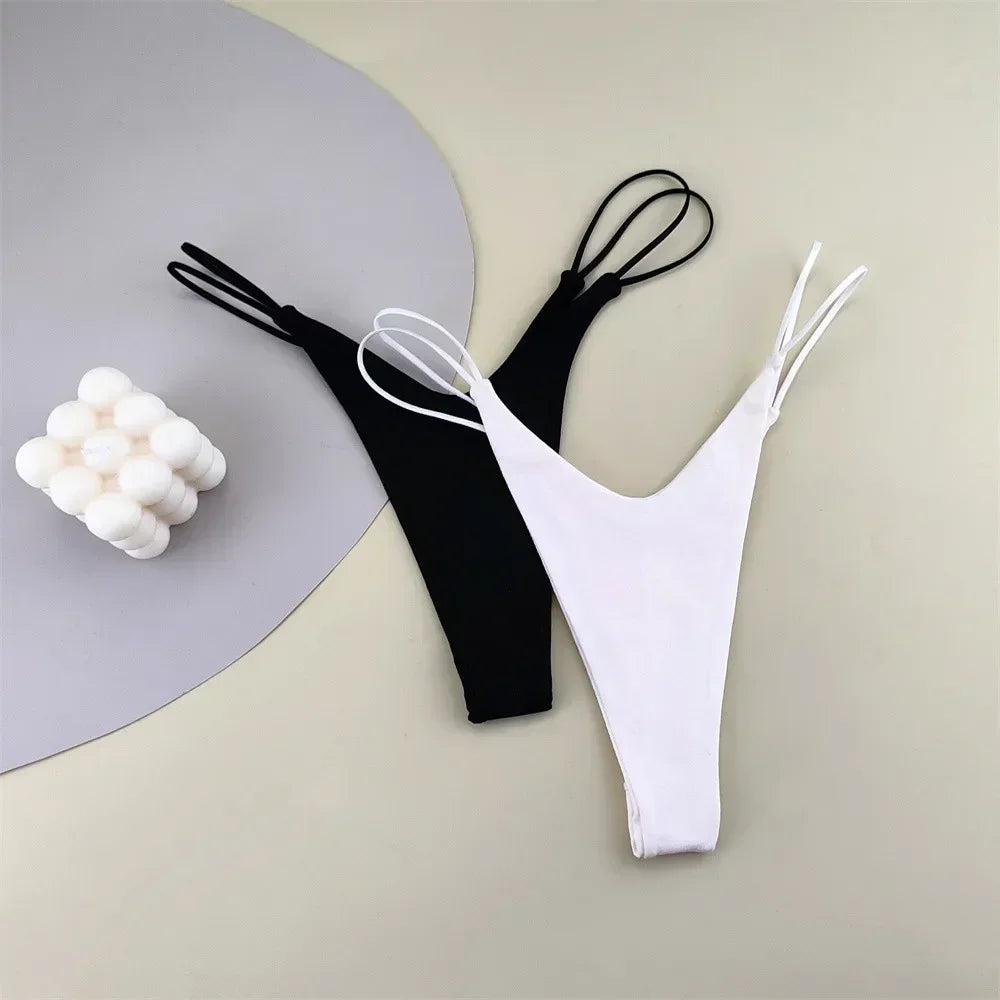 2PCS/Set Strappy Plus Size Two Layers Cotton G Strings Panties for Women Low Rise Solid Color Pink Thong Tanga Underwear