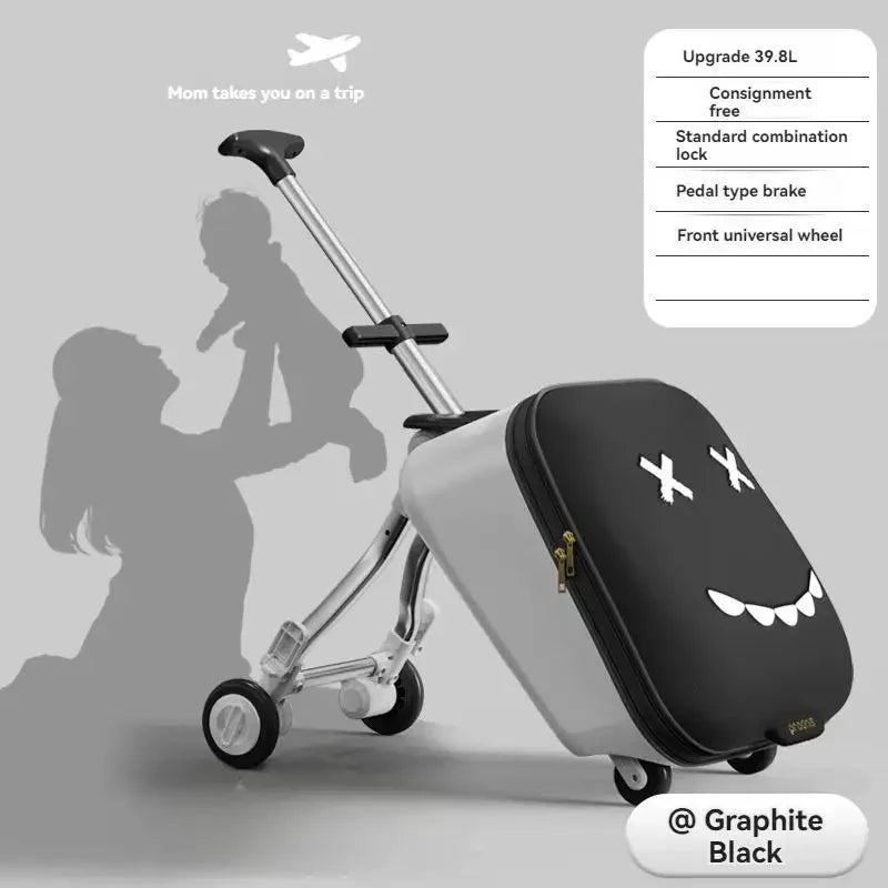 Kids' Travel Trolley Suitcase Mountable on Plane with Spinner Wheels Luggage Ride and Walk The Baby's Suitcase Folding Stroller