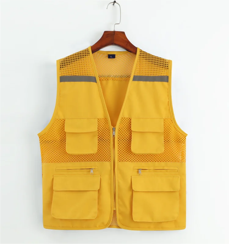 Customized construction site defense worker labor clothing reflective mesh breathable vest with multiple pockets vest